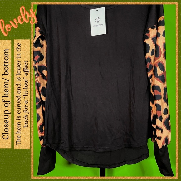 M NWT LOVEU.DEAR DARK CHOCOLATE BROWN TUNIC W CONTRASTING ANIMAL PRINT SLEEVES - Picture 5 of 12
